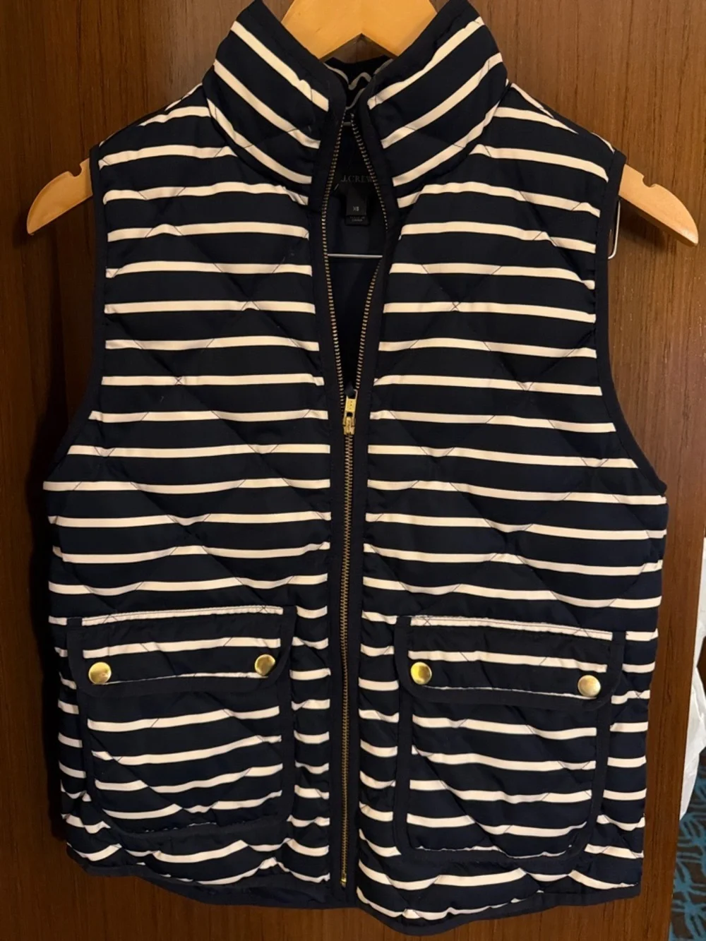 J. Crew Navy Quilted Puffer Vest with Gold-Tone Hardware